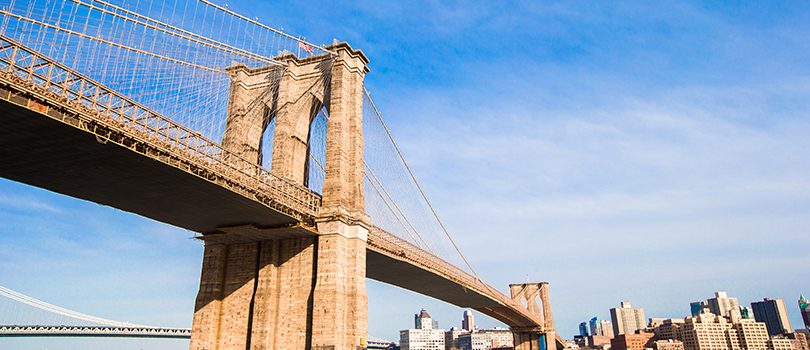 Brooklyn Bridge over East River viewed from New York City, USA